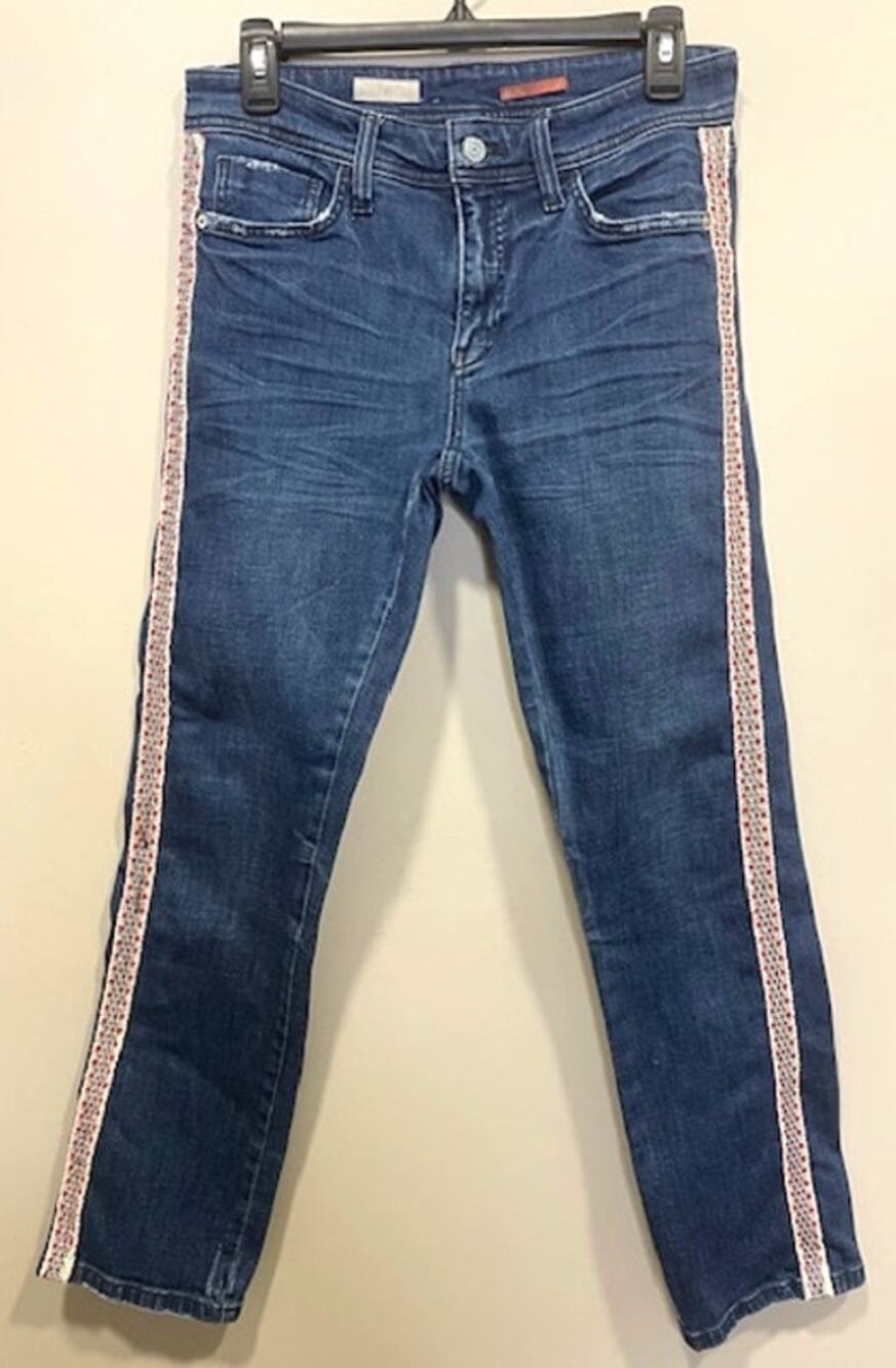 Anthropologie Pilcro The Slim Boyfriend Embroidered Side-Stripe Jeans Sz 27